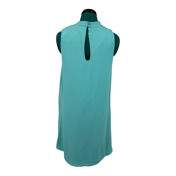 Trina Turk Sabrina Mock Neck flowy Pleated Shift mini dress in teal - Picture 3 of 8